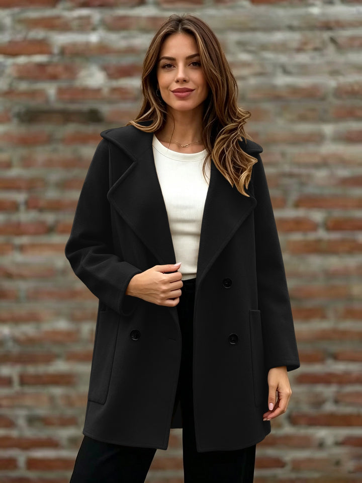 Damen Doppelreihiger Wollmantel mit Oversize-Revers Drune