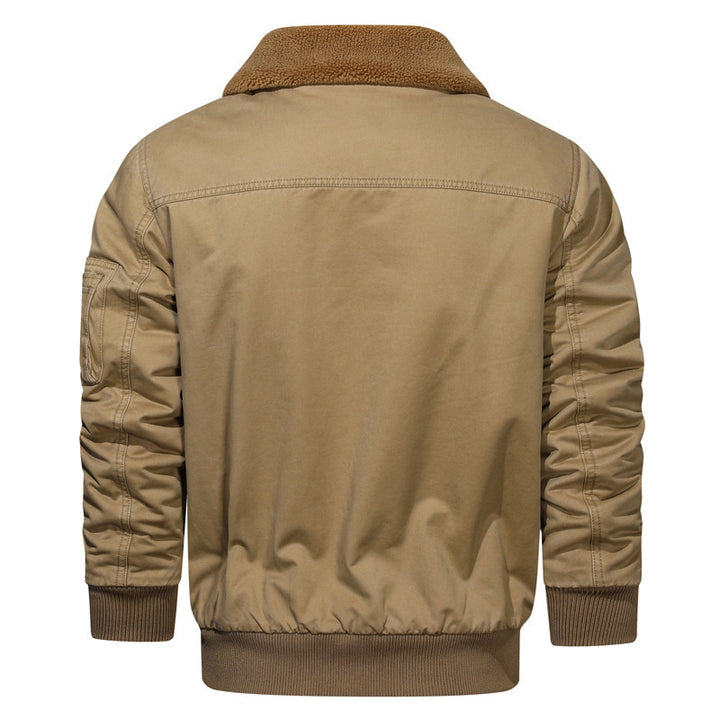 Herren Vintage Canvas Bomberjacke mit Sherpa-Kragen und verstärkten Klappentaschen Drune