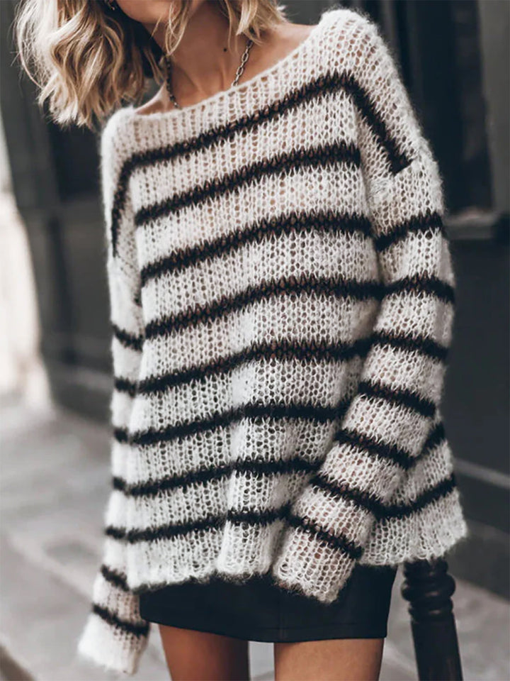 Damen lässiger Pullover mit luftiger Struktur und eleganten Streifen Drune