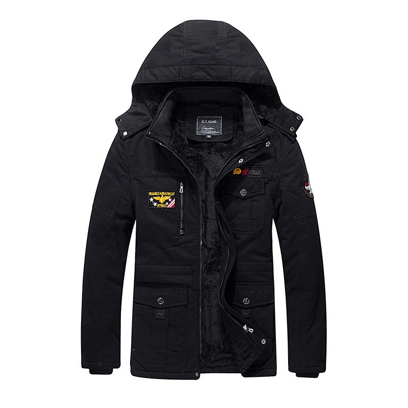 Herren Militärinspirierter Canvas-Parka mit Teddyfutter, abnehmbarer Kapuze und Utility-Taschen Drune
