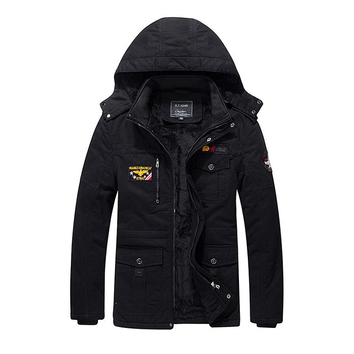 Herren Militärinspirierter Canvas-Parka mit Teddyfutter, abnehmbarer Kapuze und Utility-Taschen Drune