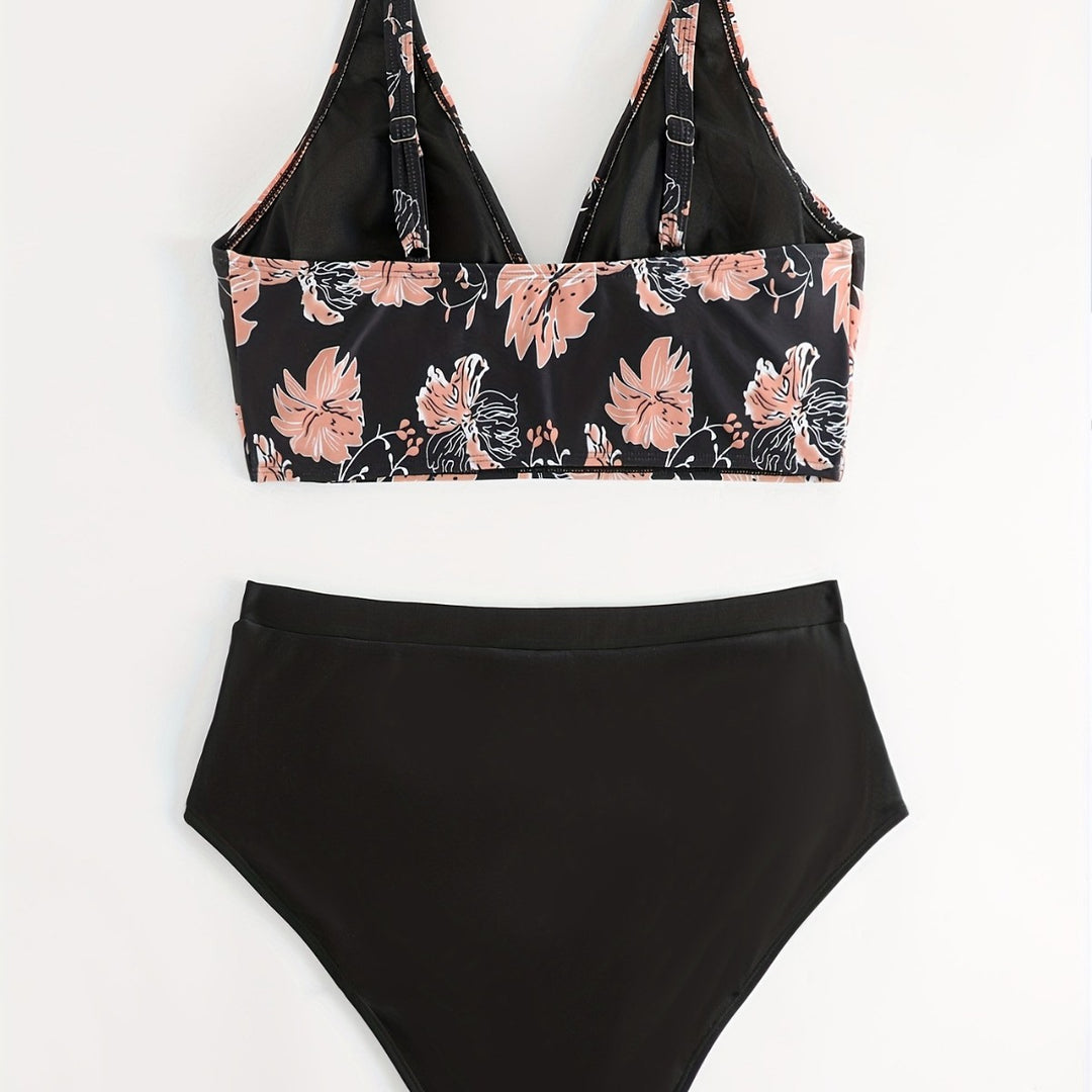 Damen Hochgeschnittener Bikini mit floralen Akzenten und raffinierten Details Drune