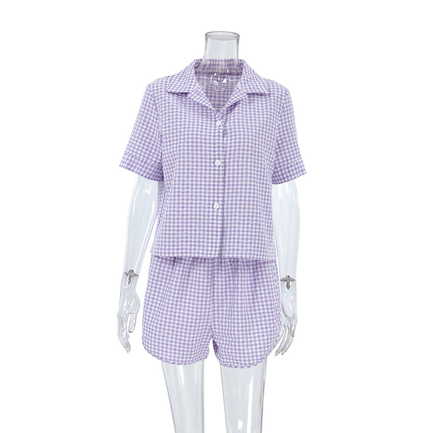 Damen Pyjama-Set mit kariertem Design und kurzen Ärmeln Drune