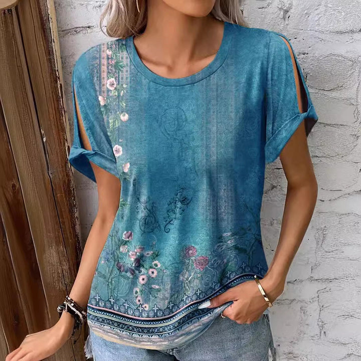 Damen T-Shirt mit floralem Muster und cut-out Ärmeln Drune