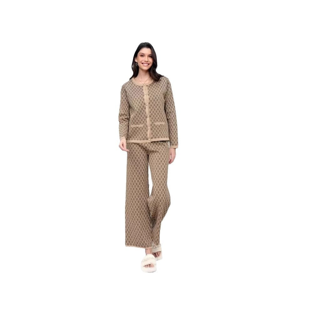 Damen Pyjama-Set mit modernem Karomuster und durchgehender Knopfleiste Drune