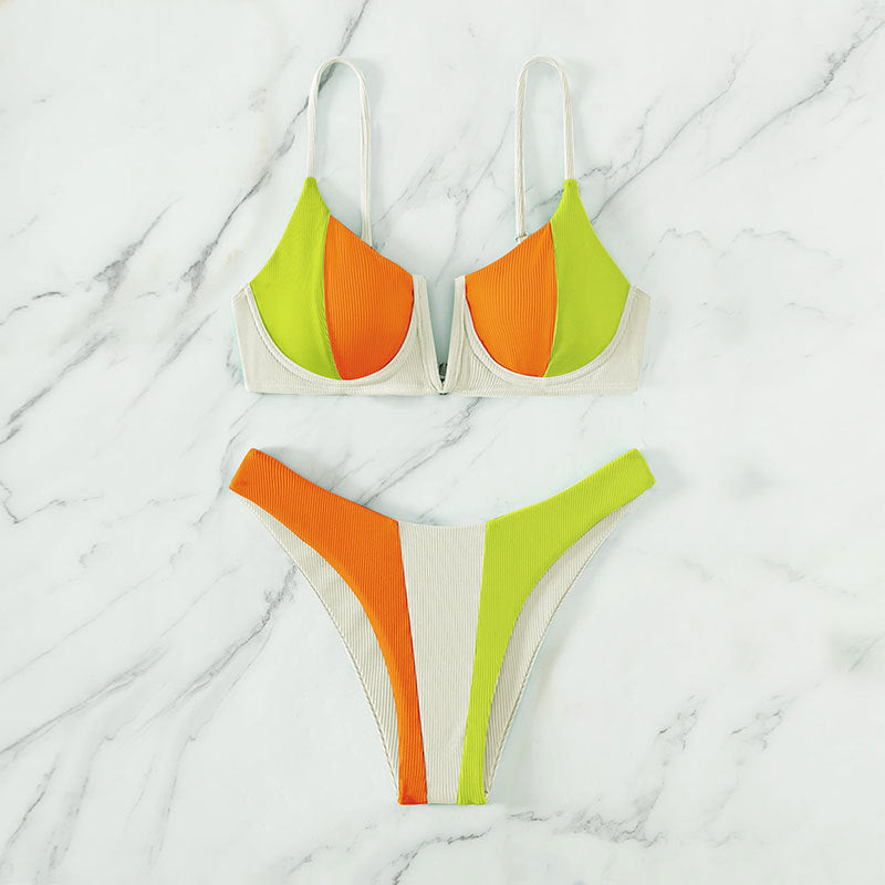 Damen Bikini-Set mit trendigem Farbblockdesign und verstellbaren Trägern Drune