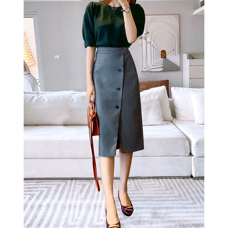 Damen Eleganter Midirock mit Knopfdetail und Taillengürtel Drune