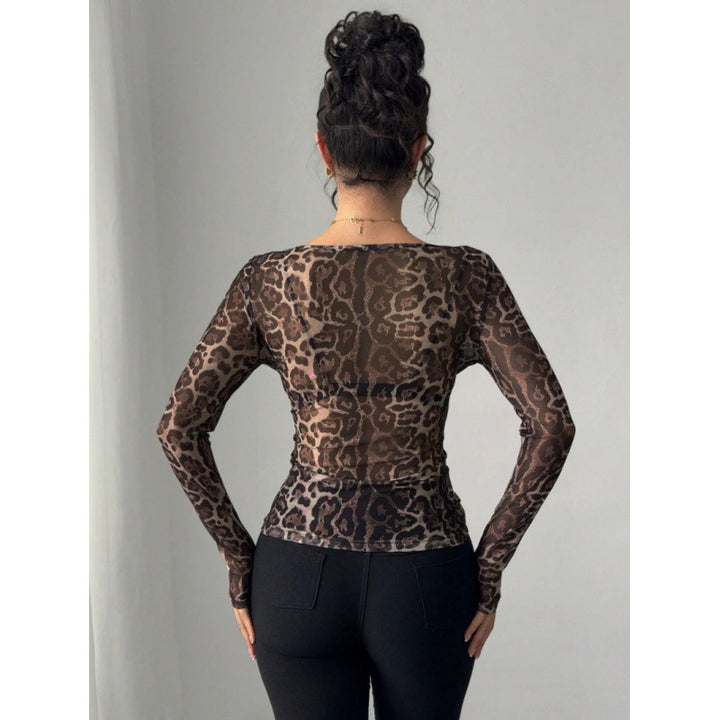 Damen Langarm-Body mit transparentem Leopardenmuster und enganliegender Passform Drune