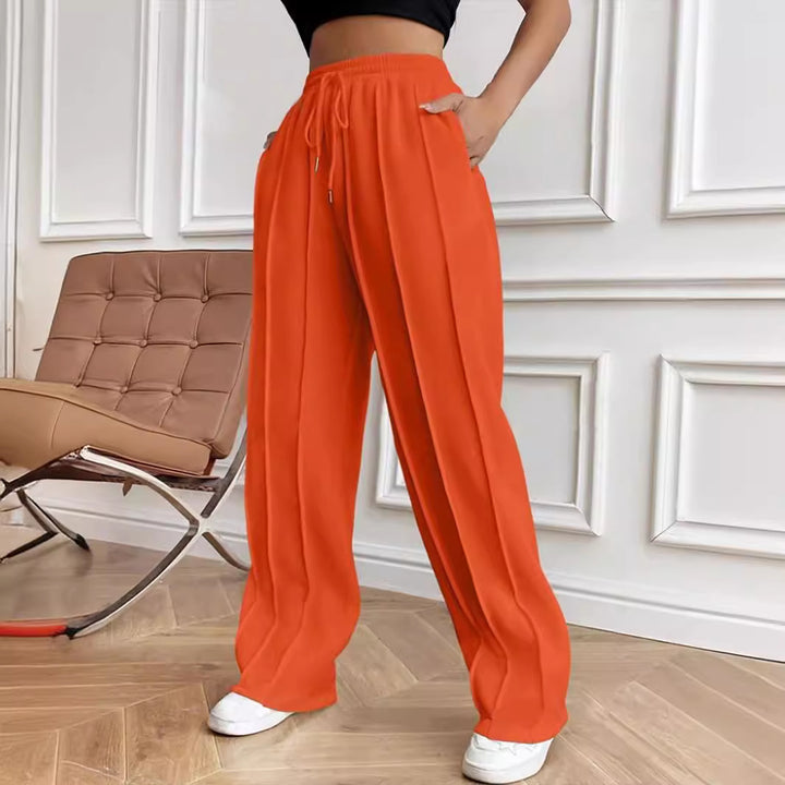 Damen Weite High-Waist Plissee-Hose mit Tunnelzug und markanter Bügelfalte Drune