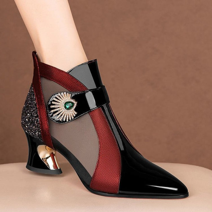 Damen Elegante Ankle Boots mit transparenten Einsätzen und Glitzer-Detail Drune