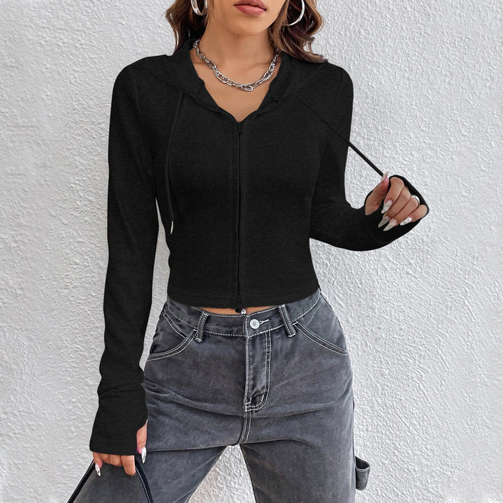 Damen cropped Hoodie mit modischer Kapuze und Reißverschluss Drune