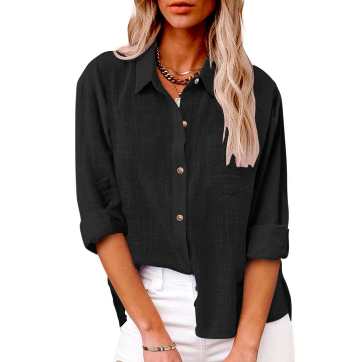 Damen nan oversized Leinen-Baumwollmix Hemdbluse mit Brusttasche und krempelbaren Ärmeln Drune