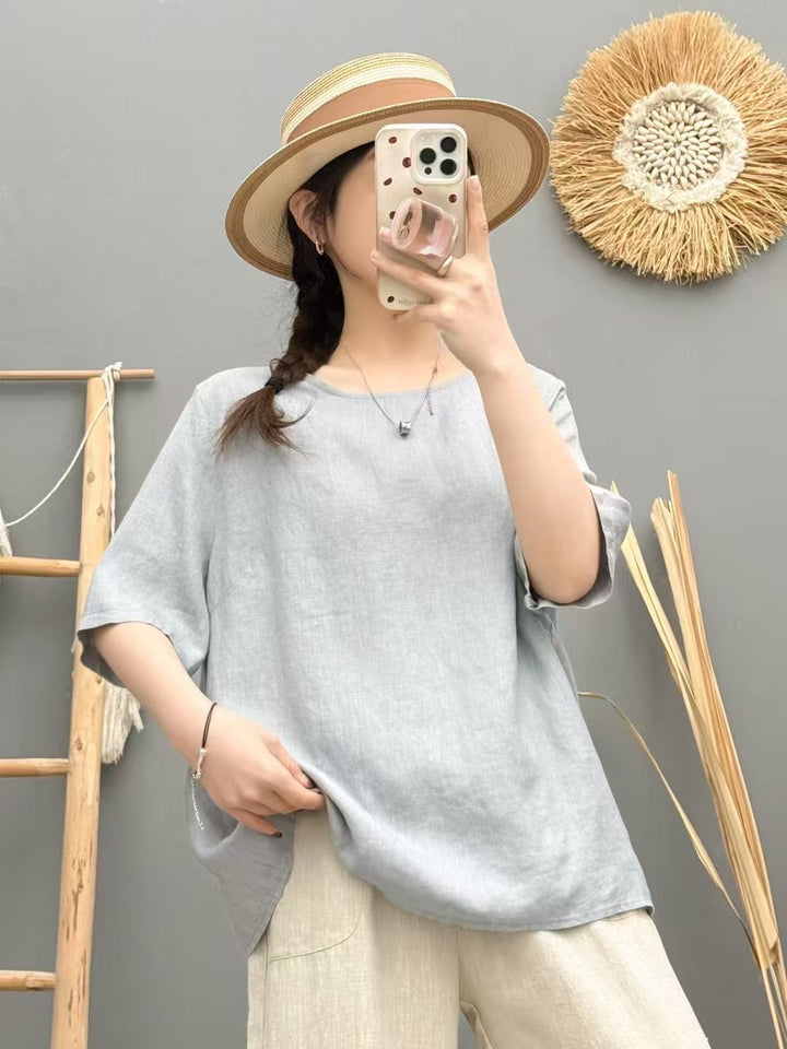 Damen Relaxed Fit Leinen Oversized Top Drune