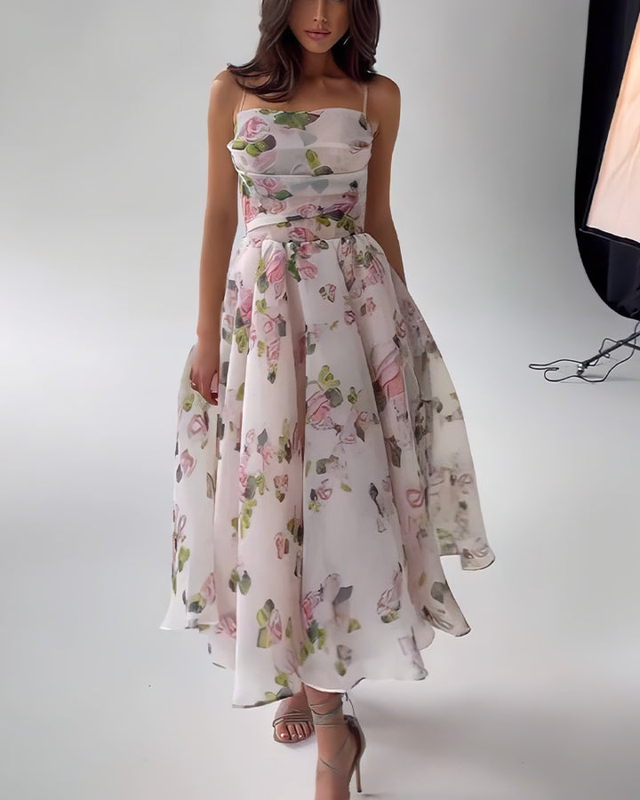 Damen Halb-transparentes Abendkleid mit floralem Muster und Trägern Drune