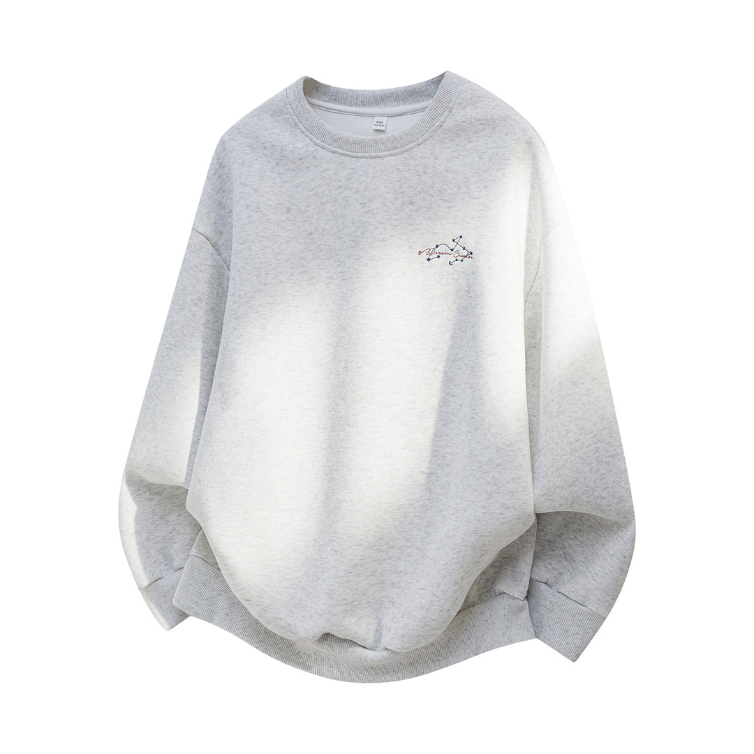 Unisex Oversize Baumwoll-Sweatshirt mit Rundhalsausschnitt, feiner Bruststickerei und elastischem Saum Drune