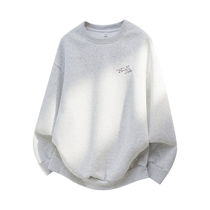 Unisex Oversize Baumwoll-Sweatshirt mit Rundhalsausschnitt, feiner Bruststickerei und elastischem Saum Drune