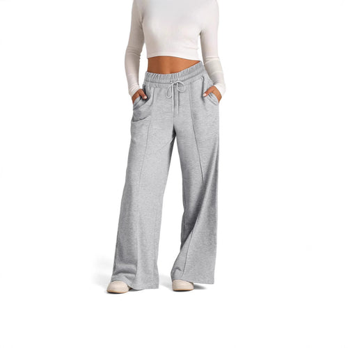 Damen nan weite High‑Waist Palazzo-Loungehose mit elastischem Komfortbund und Kordelzug Drune