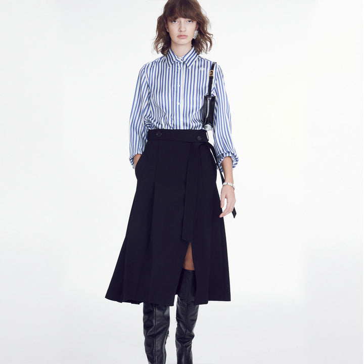 Damen Elegante Bluse mit feinen Streifen und modischer Knopfleiste Drune