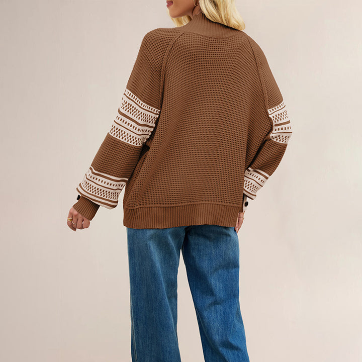 Damen Großer Strickpullover mit Stehkragen und Details von Drune