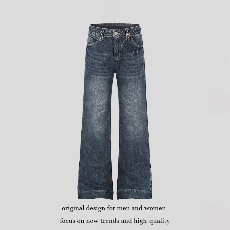 Damen Weite High‑Waist Denim Palazzo-Jeans mit weitem Bein und Vintage-Waschung Drune
