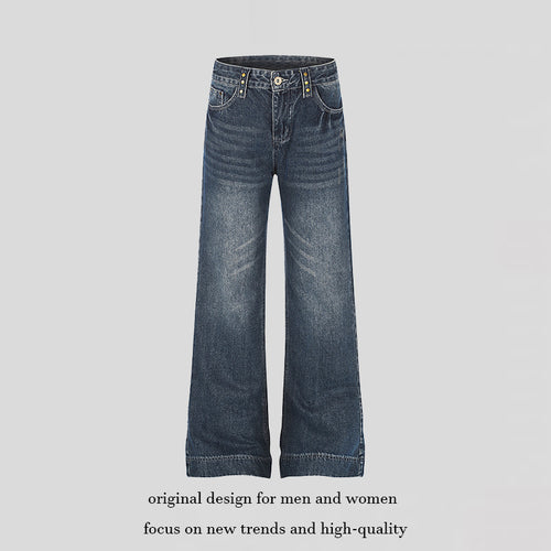 Damen Weite High‑Waist Denim Palazzo-Jeans mit weitem Bein und Vintage-Waschung Drune
