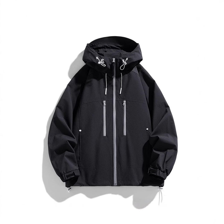 Unisex leichte winddichte Softshell-Kapuzenjacke mit verschweißten Nähten, verlängerter Rückenpartie und verstellbarem Saum Drune