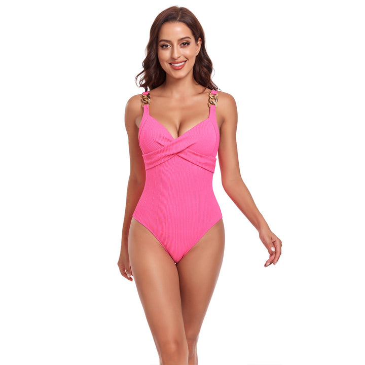 Damen Einteiler Badeanzug mit elegantem Wickeldesign und verstellbaren Trägern Drune