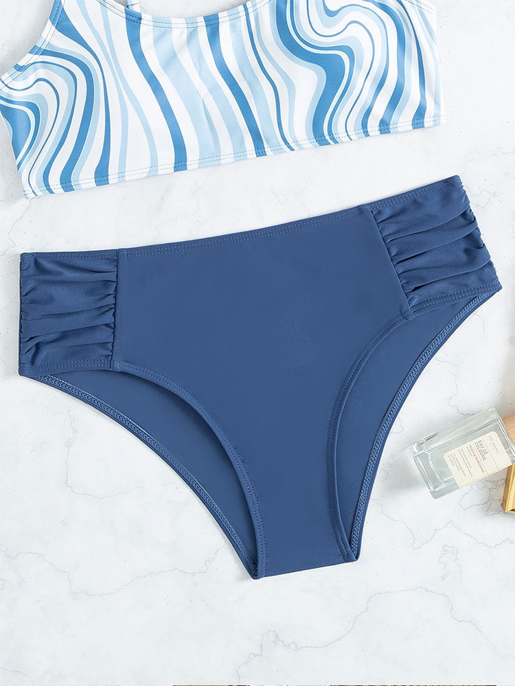 Damen Bikini-Set mit eleganten Streifen und hohem Bund Drune