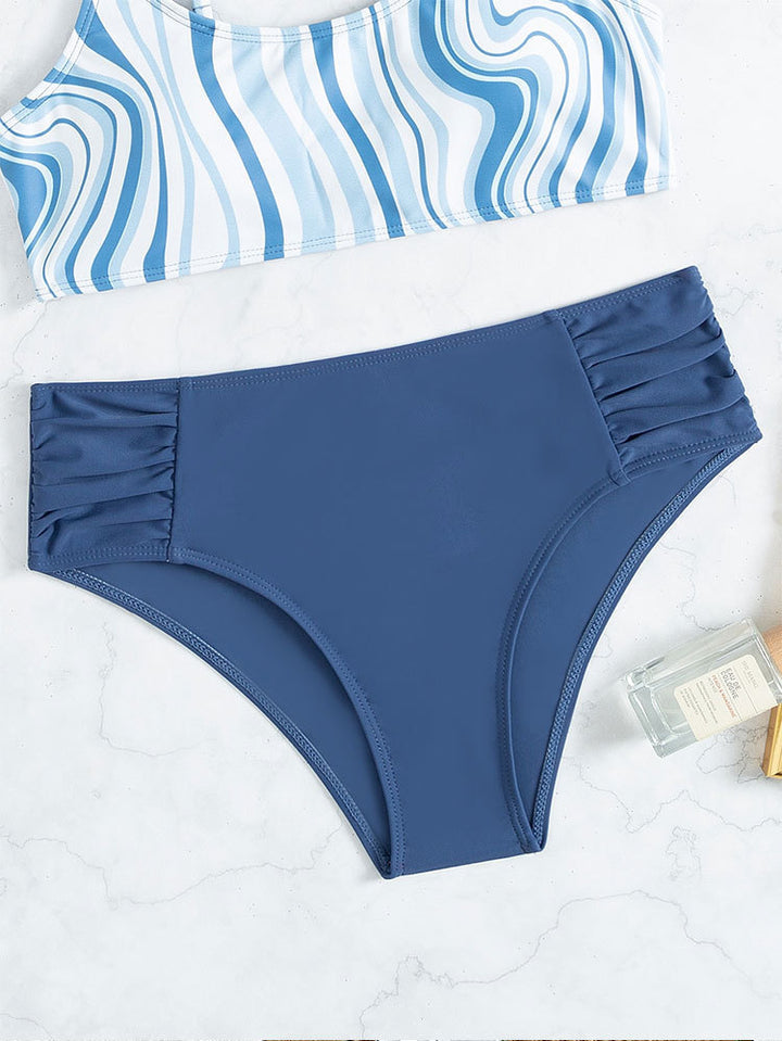 Damen Bikini-Set mit eleganten Streifen und hohem Bund Drune