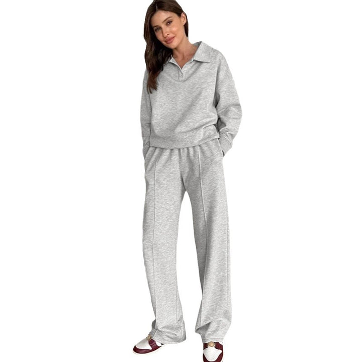 Damen lässiges Sweat-outfit mit lockerer Passform und Polokragen Drune