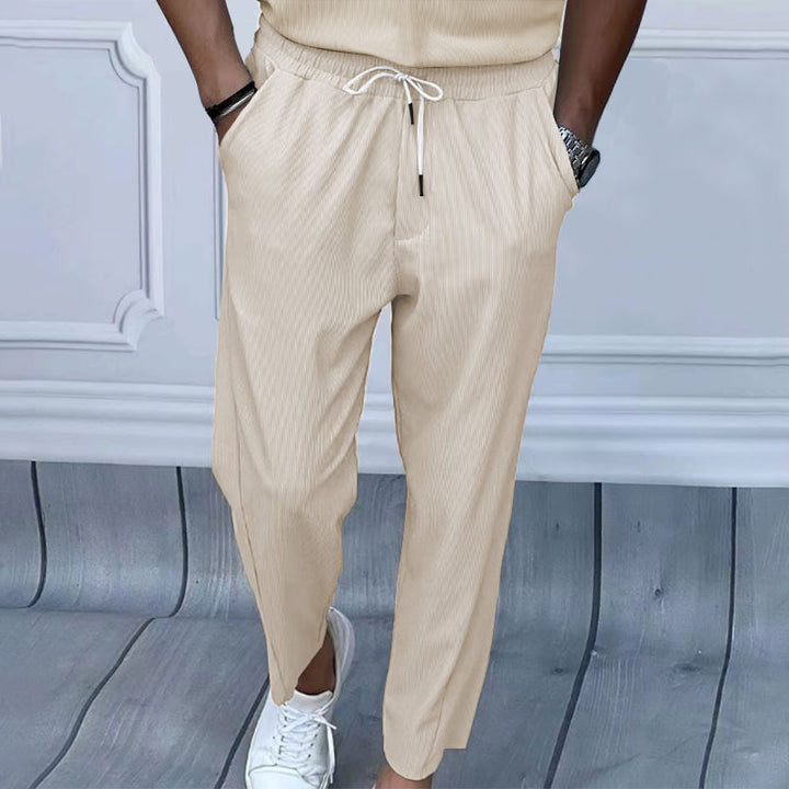Herren nan leichte Leinenhose mit Tunnelzug, elastischem Bund und geradem Schnitt Drune