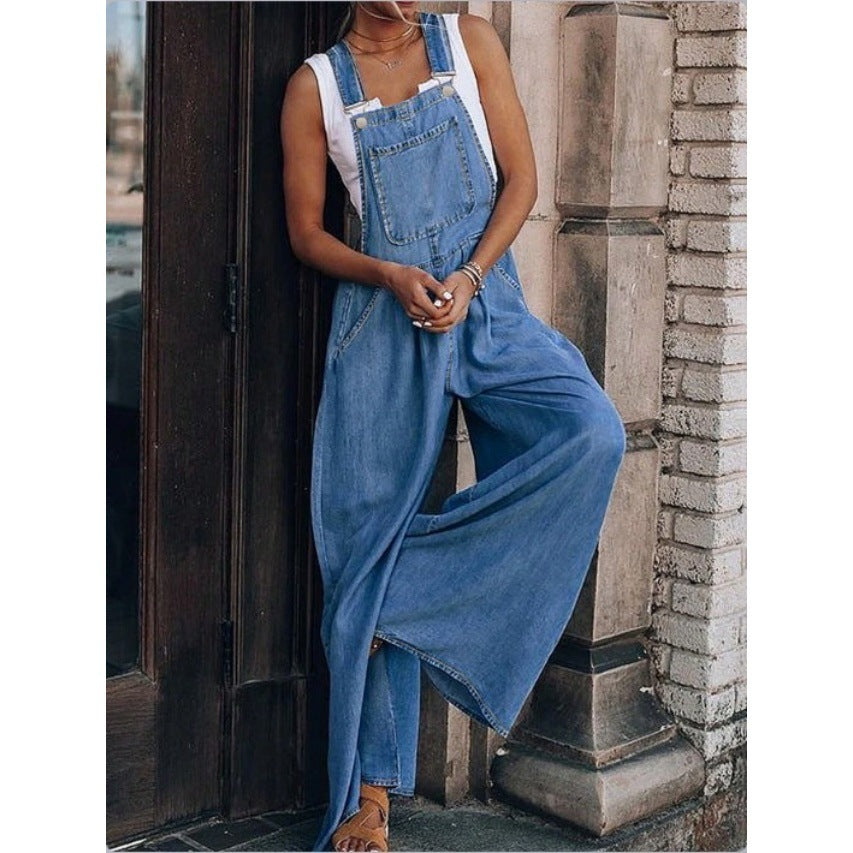 Damen Weite Denim-Latzhose im Palazzo‑Stil Drune