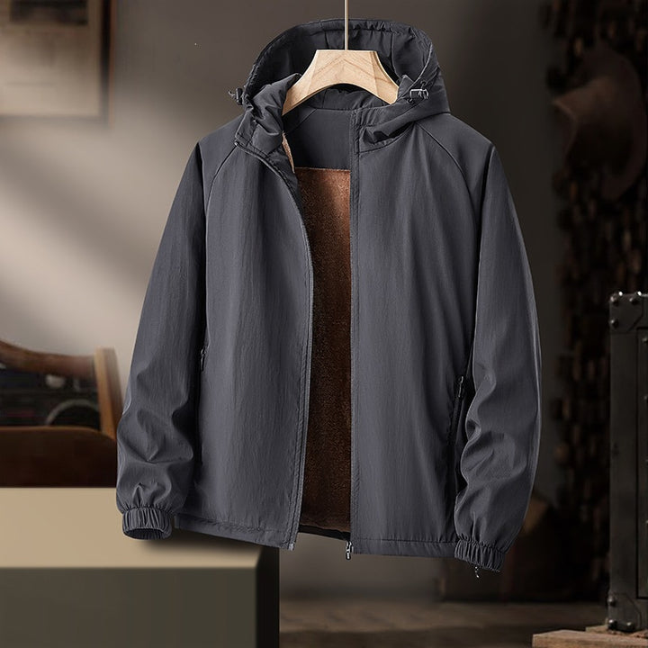 Herren Leichte Kapuzen-Übergangsjacke mit Teddyfutter & windabweisender Hülle Drune