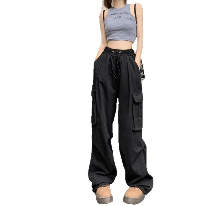 Damen nan Cargo-Hose mit hoher Taille, Elastikbund, großen Klappentaschen und Kordelzug Drune