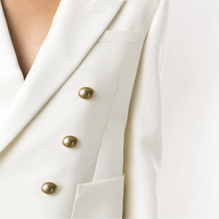 Damen Boxy-Zweireiher-Blazer im Clean-Tailoring mit strukturierten Schultern Drune