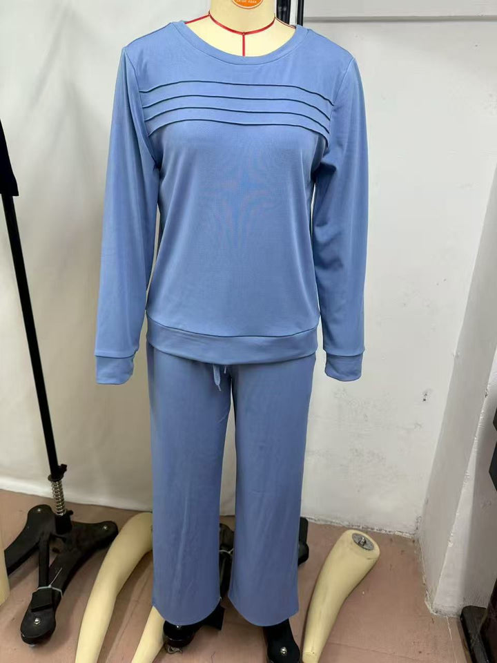 Damen Lounge-Set aus weichem Sweatstoff mit gerafftem Oberteil und weit geschnittenen Jogginghosen Drune