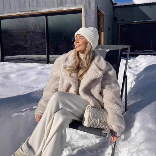 Damen Kuschelige Fleecejacke mit elegantem Revers und praktischen Taschen Drune