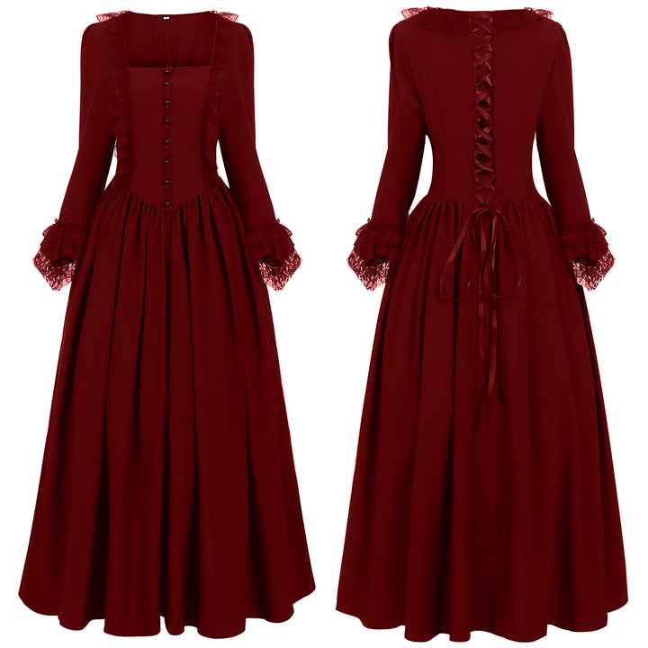 Damen elegantes Maxikleid mit Spitzenärmeln und Schnürung Drune