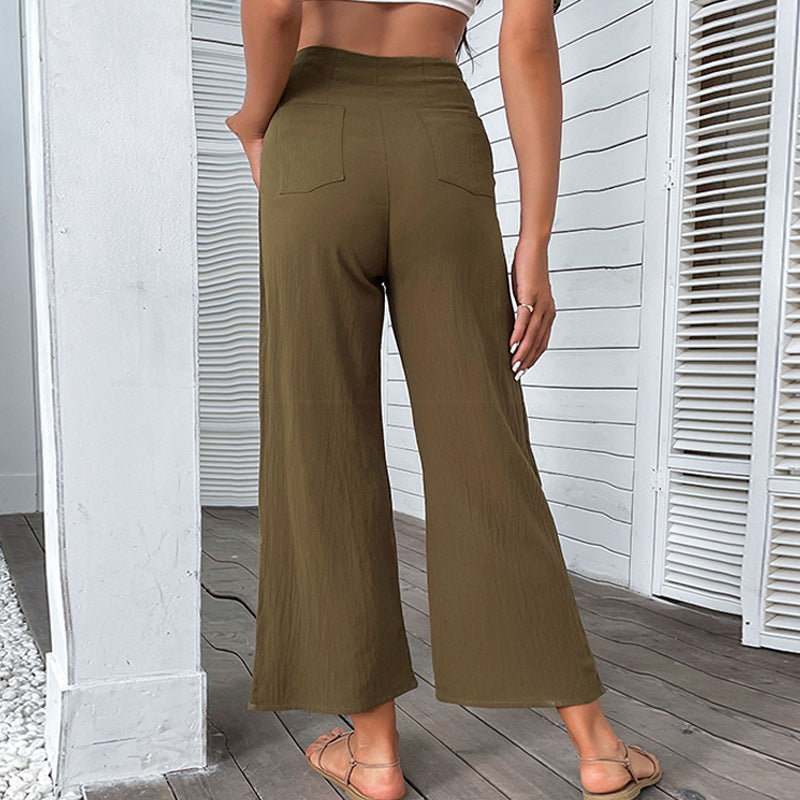 Damen Hochwaisted Hosen mit Knopfdetail und Faltenwurf Drune