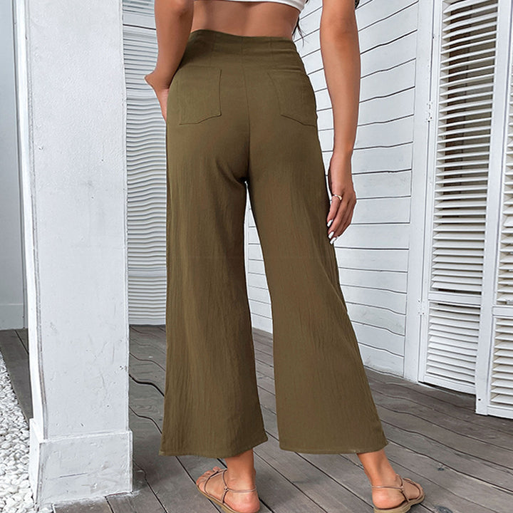 Damen Hochwaisted Hosen mit Knopfdetail und Faltenwurf Drune