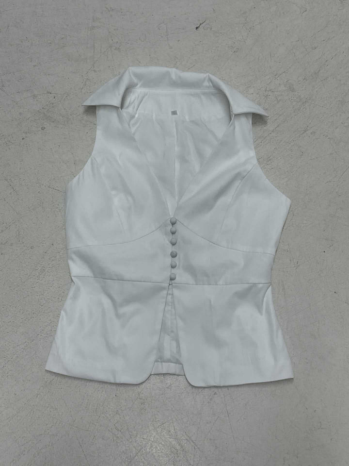 Damen elegantes ärmelloses Top mit figurbetontem Schnitt und stylischem Kragen Drune