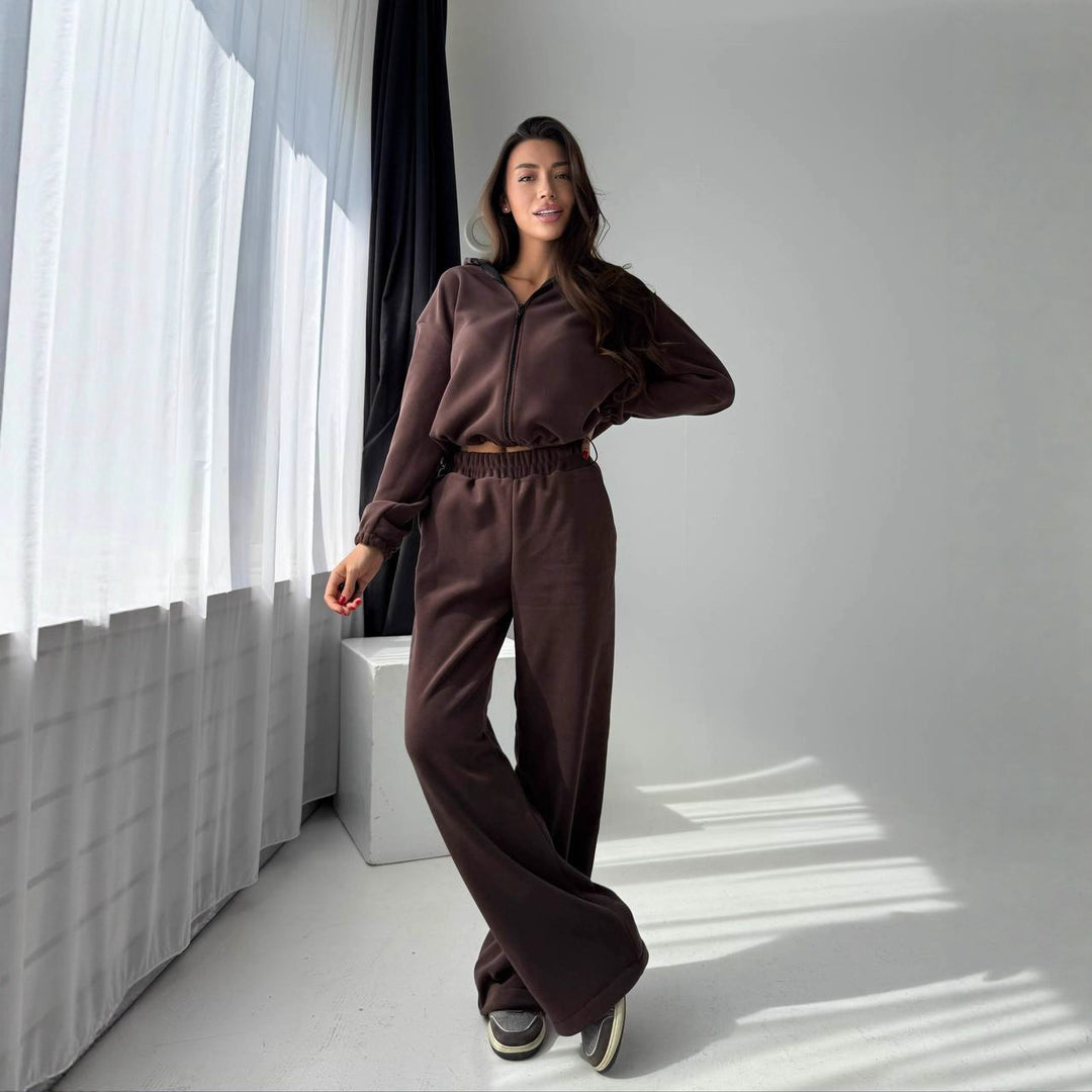 Damen komfortables Fleece-Lounge-Set mit hohem Bund Drune