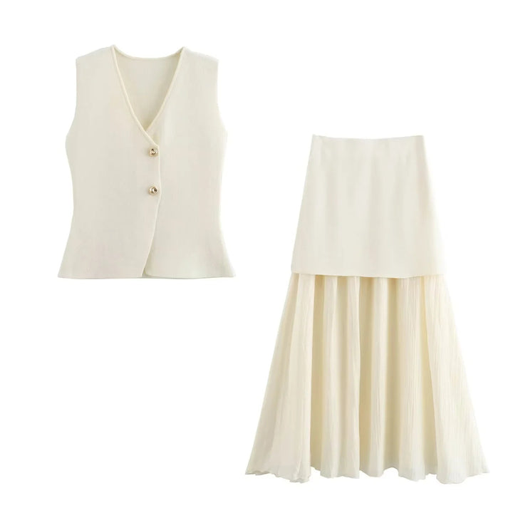 Damen nan zweilagiger Maxi-Rock mit plissiertem Chiffon und hoher Taille Drune