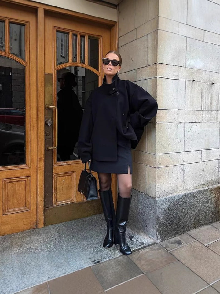 Damen moderne und praktische Kurzjacke mit hochschließendem Kragen Drune