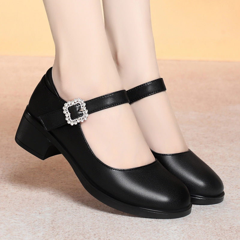 Damen Mary Jane Pumps mit dekorativem Riemchen und komfortablem Blockabsatz Drune