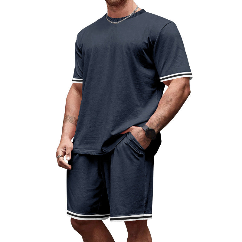 Herren nan sportliches Jersey-Set aus Kurzarmshirt und Bermudashorts mit Kontraststreifen elastischem Bund und Eingrifftaschen Drune