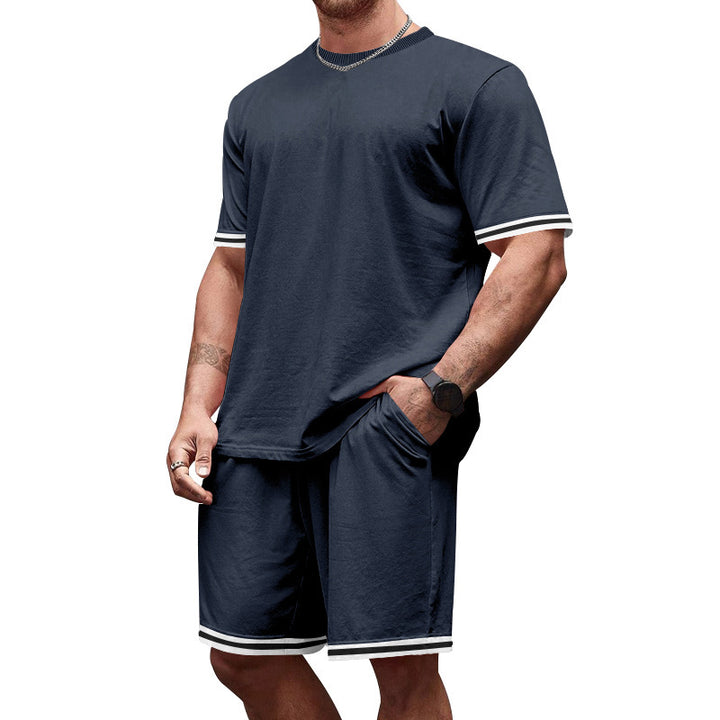Herren nan sportliches Jersey-Set aus Kurzarmshirt und Bermudashorts mit Kontraststreifen elastischem Bund und Eingrifftaschen Drune