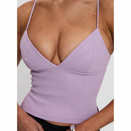 Damen figurbetontes Cami-Top mit tiefem V-Ausschnitt und eleganten Schlitzdetails Drune