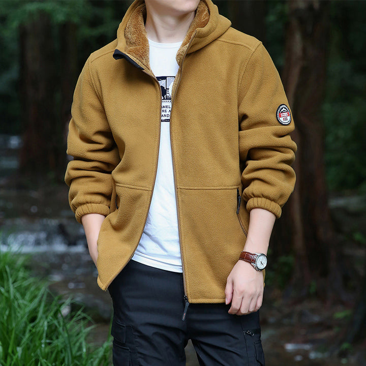Herren Kapuzen-Fleecejacke mit durchgehendem Reißverschluss und Reißverschlusstaschen Drune