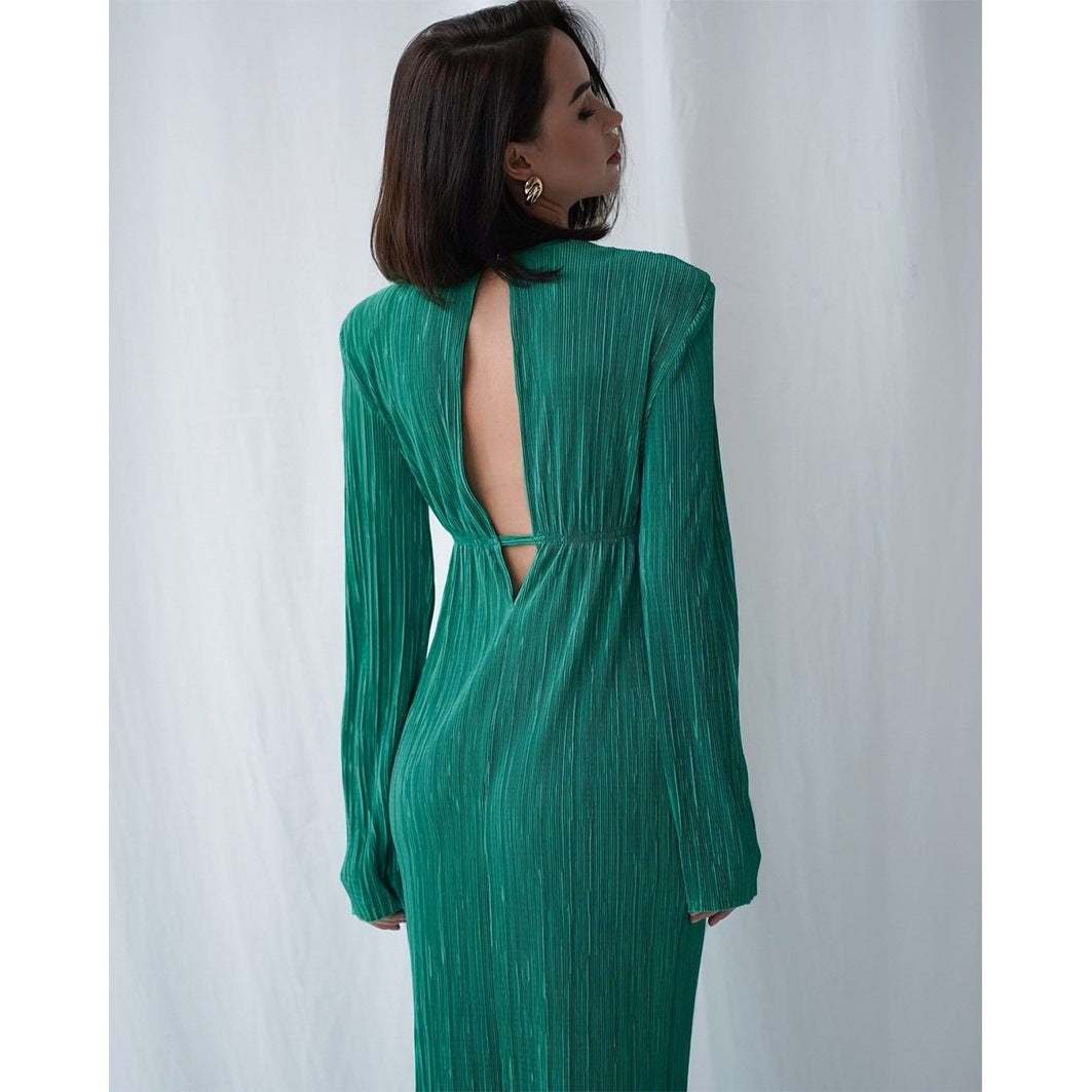 Damen elegantes Maxikleid mit raffinierten Ärmeln und feinem Rippdesign Drune